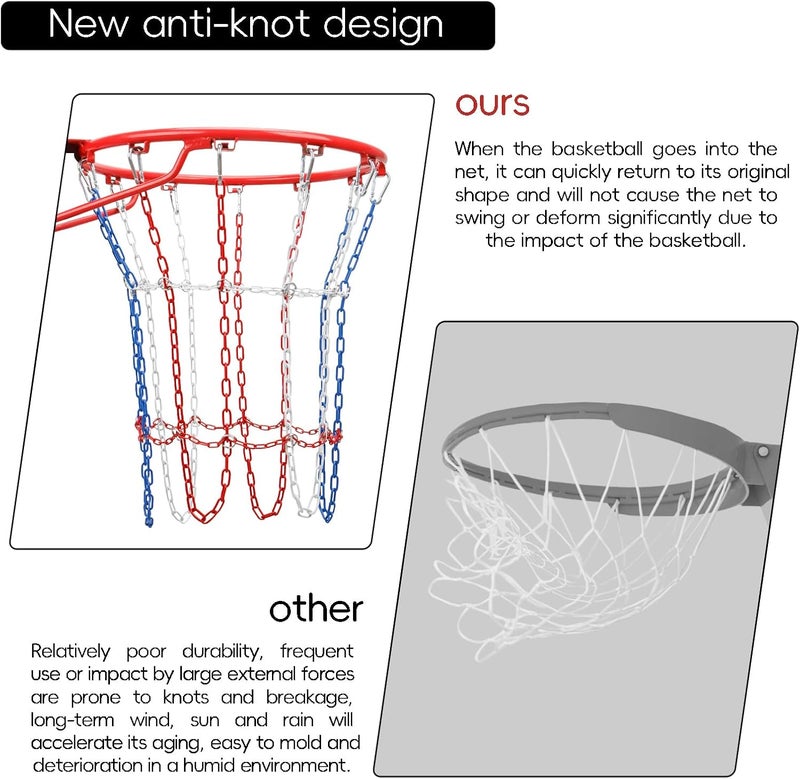 WWFFEN Metal Basketball Net Replacement, Heavy Duty Carbon Steel Chain Net for Basketball Hoop, Anti-Rust Use Indoor Outdoor Standard (12 Links), Quick Installation - Image 5